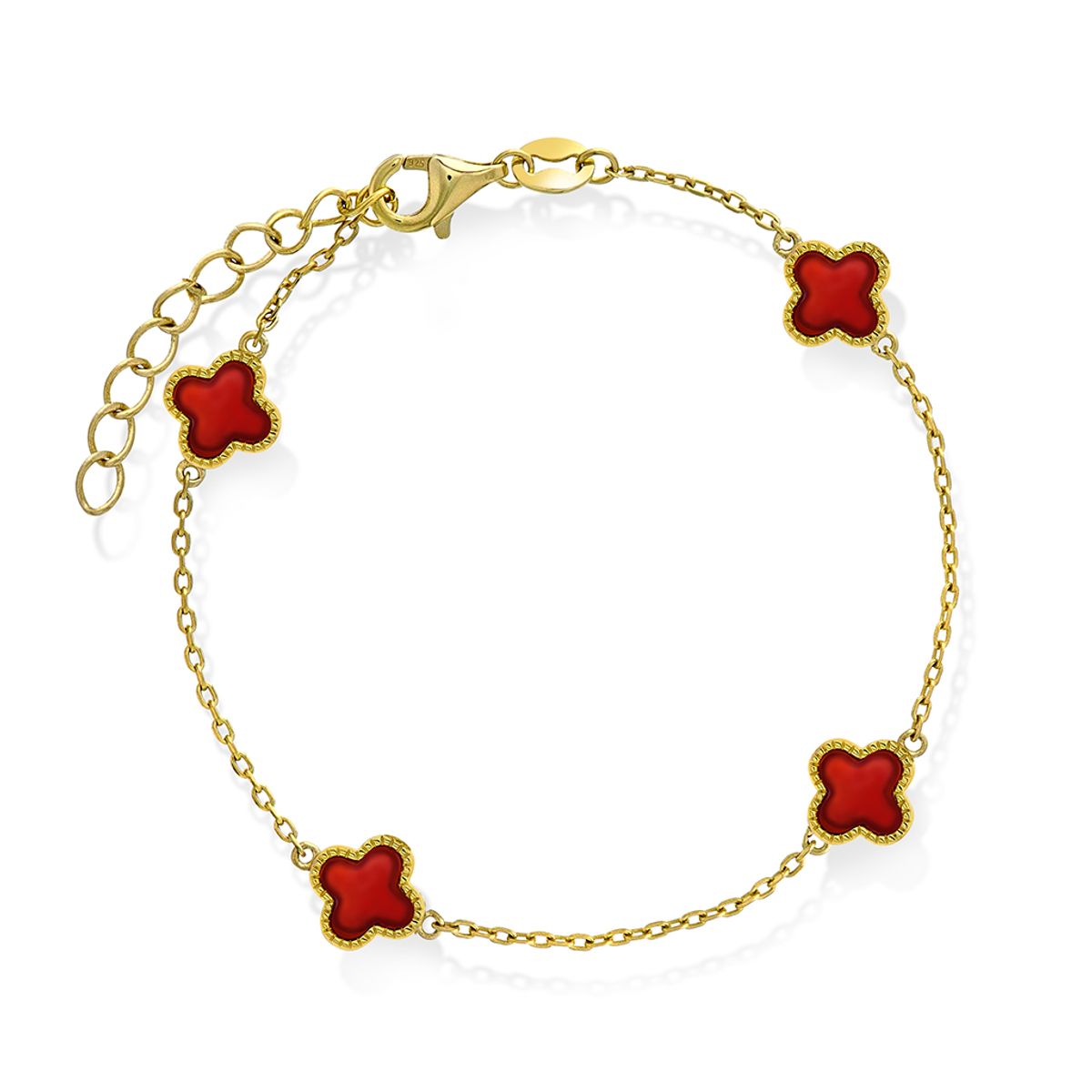 Armbånd i forgylt sølv med dyp rød kløver