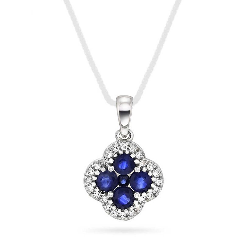 Anheng i hvittgull med safir og diamant