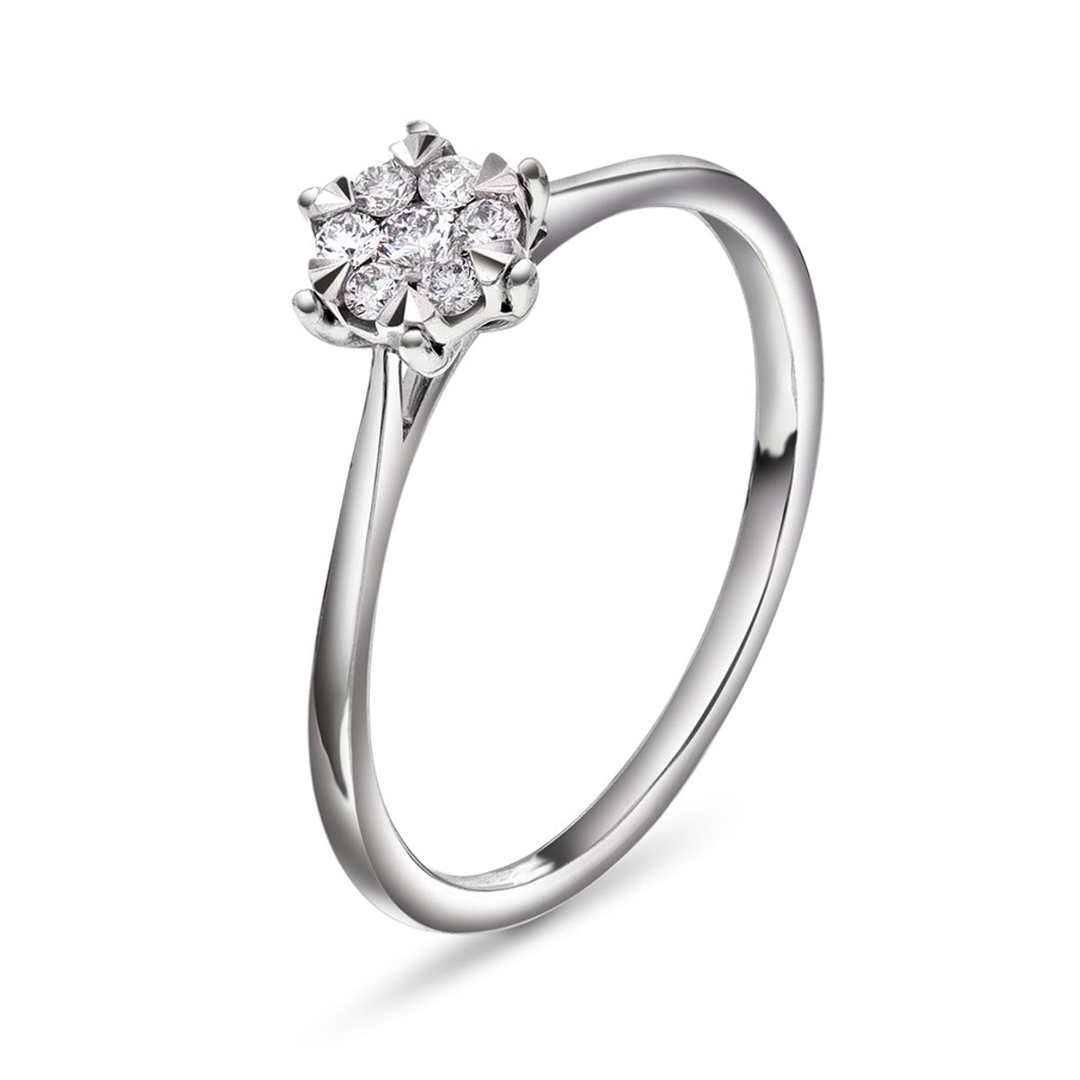 Ring i hvitt gull med diamanter illusjonsfatning 0,15ct